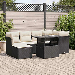 vidaXL Salon de jardin 7 pcs avec coussins noir résine tressée