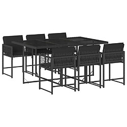 vidaXL Ensemble à manger de jardin coussins 7pcs Noir Résine tressée