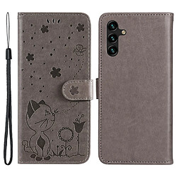 Etui en PU motif chat et abeille avec support gris pour votre Samsung Galaxy A13 5G