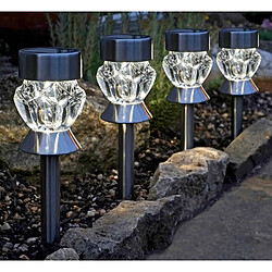 Avis Smart Garden Lot de 4 balises solaires LED blanc et multicolore acier et verre effet cristal hauteur 34cm