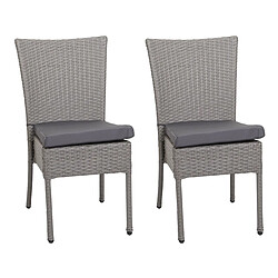 Decoshop26 Lot de 2 chaises en polyrotin gris balcon jardin empilable coussins gris foncé 04_0007409