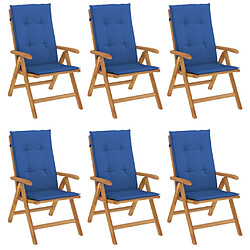 Maison Chic Lot de 6 Chaises de jardin inclinables,Fauteuil d'extérieur et coussins bois teck -MN54196