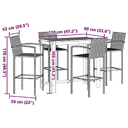 vidaXL Ensemble de bar de jardin 5 pcs noir bois massif acacia rotin pas cher