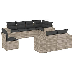 vidaXL Salon de jardin 8 pcs avec coussins gris clair résine tressée