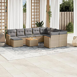 Maison Chic Salon de jardin 11 pcs avec coussins | Ensemble de Table et chaises | Mobilier d'Extérieur beige résine tressée -GKD57882