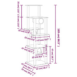 vidaXL Arbre à chat avec griffoirs en sisal Gris foncé 169 cm pas cher