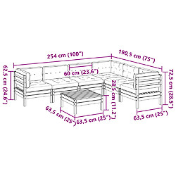 vidaXL Salon de jardin 7 pcs avec coussins cire marron bois pin massif pas cher