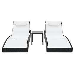 Helloshop26 Lot de 2 transats chaise longue bain de soleil lit de jardin terrasse meuble d'extérieur et table résine tressée et textilène noir 02_0012146