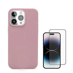 Kit De Film En Verre Trempé À Couverture Complète 5D + Couverture En Silicone Liquide Phonecare Compatible avec Apple iPhone 16 Pro - Rose