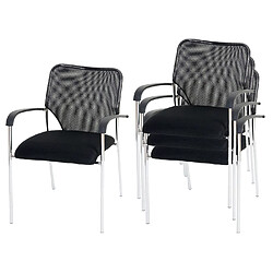 Decoshop26 Lot de 4 chaises de bureau sans roulettes avec accoudoirs conférence réunion empilable en tissu maille noir 04_0000552