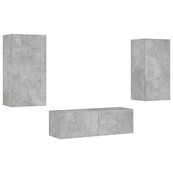 Avis Maison Chic Lot de 3 Meuble TV muraux, Banc TV avec lumières LED pour salon, Meuble de rangement gris béton -GKD54381