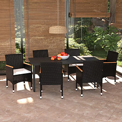 Maison Chic Ensemble à manger d'extérieur 7 pcs avec coussins,Salon de jardin,Mobilier de jardin Résine tressée Noir -GKD984842