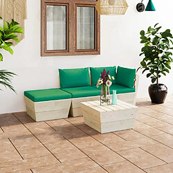 vidaXL Salon de jardin palette 4 pcs avec coussins bois d'épicéa