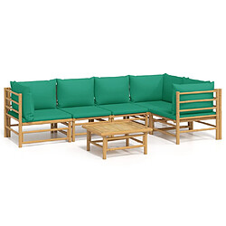 vidaXL Salon de jardin 6 pcs avec coussins vert bambou