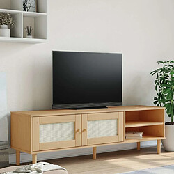 Maison Chic Meuble TV scandinave - Banc TV pour salon SENJA aspect rotin marron 158x40x49cm bois massif pin -MN89940