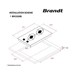 Brandt Domino gaz BPG3200B, , Verre trempé, Allumage intégré