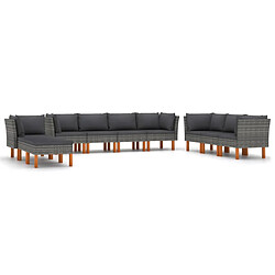 vidaXL Salon de jardin 10 pcs avec coussins Résine tressée Gris