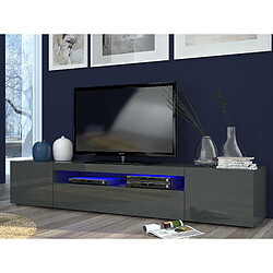 Alter Meuble TV de salon, Made in Italy, Meuble TV avec 3 portes et étagères, cm 200x40h37, couleur anthracite brillant, avec lumière LED bleue