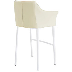 Acheter Decoshop26 Tabouret de bar chaise haute de comptoir couture carrées assise en PVC crème 4 pieds stables en métal blanc 10_0004729