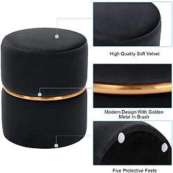 Avis Decoshop26 Tabouret rembourré rond pouf collier métallique doré en tissu velours noir TABO09067