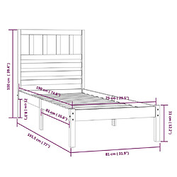 vidaXL Cadre de lit sans matelas noir 75x190 cm bois de pin massif pas cher