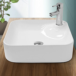 Ecd Germany Lavabo en céramique blanc vasque a poser carré évier design moderne 435x435 mm