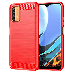 Coque en TPU anti-rayures, texture en fibre de carbone rouge pour votre Xiaomi Poco M3/Redmi 9 Power/Note 9 4G (Qualcomm Snapdragon 662)/Redmi 9T