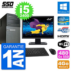 PC Tour Dell 390 MT Ecran 22" i5-2400 RAM 4Go SSD 480Go HDMI Windows 10 Wifi - Occasion