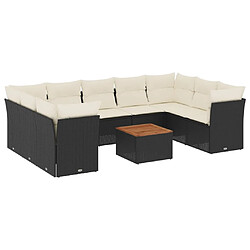 Maison Chic Salon de jardin 10 pcs avec coussins | Ensemble de Table et chaises | Mobilier d'Extérieur noir résine tressée -GKD70540