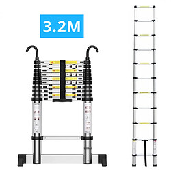 Secury-T Echelle télescopique aluminium 11 marches H 3,2M avec crochets démontables et barre stabilisatrice