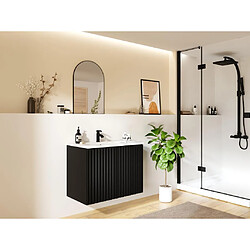 Vente-Unique Meuble de salle de bain suspendu strié avec vasque à encastrer - Noir - L80 cm - ZILGA