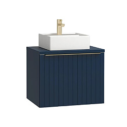 Vente-Unique Meuble de salle de bain suspendu simple vasque strié bleu - 60 cm - JOSEPHA