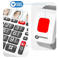 Geemarc Téléphone appel d'urgence Senior Fonction SOS avec Bracelet SOS Blanc pas cher