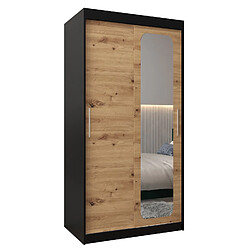 Abiks Meble Armoire PROMO T2 À Portes Coulissantes 200/100/62 2 Portes (Noir/Artisan)