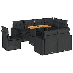 vidaXL Salon de jardin 9 pcs avec coussins noir résine tressée