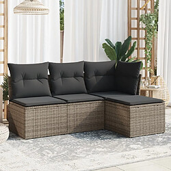 Maison Chic Salon de jardin 4 pcs avec coussins | Ensemble de Table et chaises | Mobilier d'Extérieur gris résine tressée -GKD99133