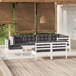 vidaXL Salon de jardin 8 pcs avec coussins blanc bois de pin massif