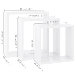 vidaXL Étagères murales sous forme de cube 3 pcs Blanc MDF pas cher