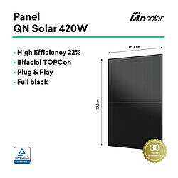 TORNASOL Kit solaire auto-installable 400W, x1 panneau solaire rigide, bifacial, full black de 420W-DC1500V, inclinaison 20º, protection IP68, connexion schuko|câble MC4, recommandé pour toit plat