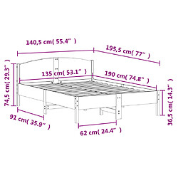 Vidaxl Cadre de lit avec tête de lit blanc 135x190 cm bois pin massif pas cher