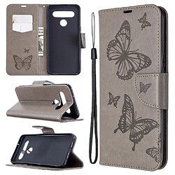 Etui en PU empreinte papillon avec support gris pour votre LG K61