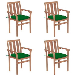 vidaXL Chaises de jardin empilables avec coussins lot de 4 Teck solide