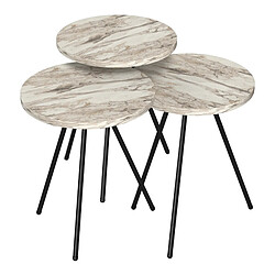 Helloshop26 Set de 3 tables d'appoint rondes gigognes marbre blanc noir 03_0008417