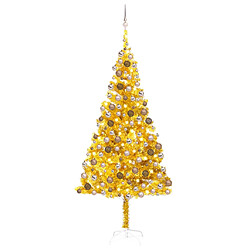 vidaXL Arbre de Noël artificiel pré-éclairé et boules doré 210 cm PET