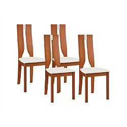 Vente-Unique Lot de 4 chaises SILVIA - Hêtre massif - Merisier &amp; Blanc