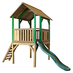 AXI Bogo Maison Enfant avec Toboggan VERT | Aire de Jeux pour l'extérieur en marron & VERT | Maisonnette / Cabane de Jeu en Bois FSC