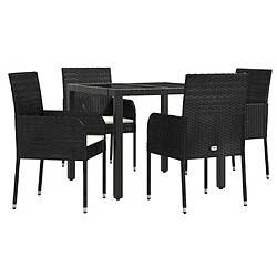 Avis Maison Chic Mobilier à dîner 5 pcs de jardin avec coussins - Ensemble table et chaises d'extérieur - Salon/Mobilier de jardin classique Noir Résine tressée -MN95482