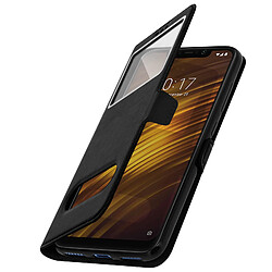 Avizar Housse Xiaomi Pocophone F1 Etui Double Fenêtre Coque Silicone - Noir