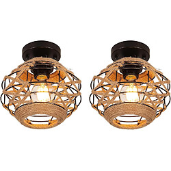 Stoex 2PCS-Plafonnier Vintage , E27 Lampe De Plafond Rétro, Abat-Jour Cage En Ficelle Métallique Ø20 CM, Lumière Au Plafond Pour Salon Salle Chambre (Noir)