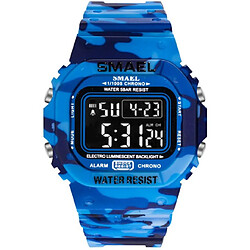 Universal Montre numérique dorée Montre de sport pour hommes Montre de camouflage militaire LED Chronomètre étudiant imperméable pour hommes Top Blanc | Montre numérique (bleu camouflage)